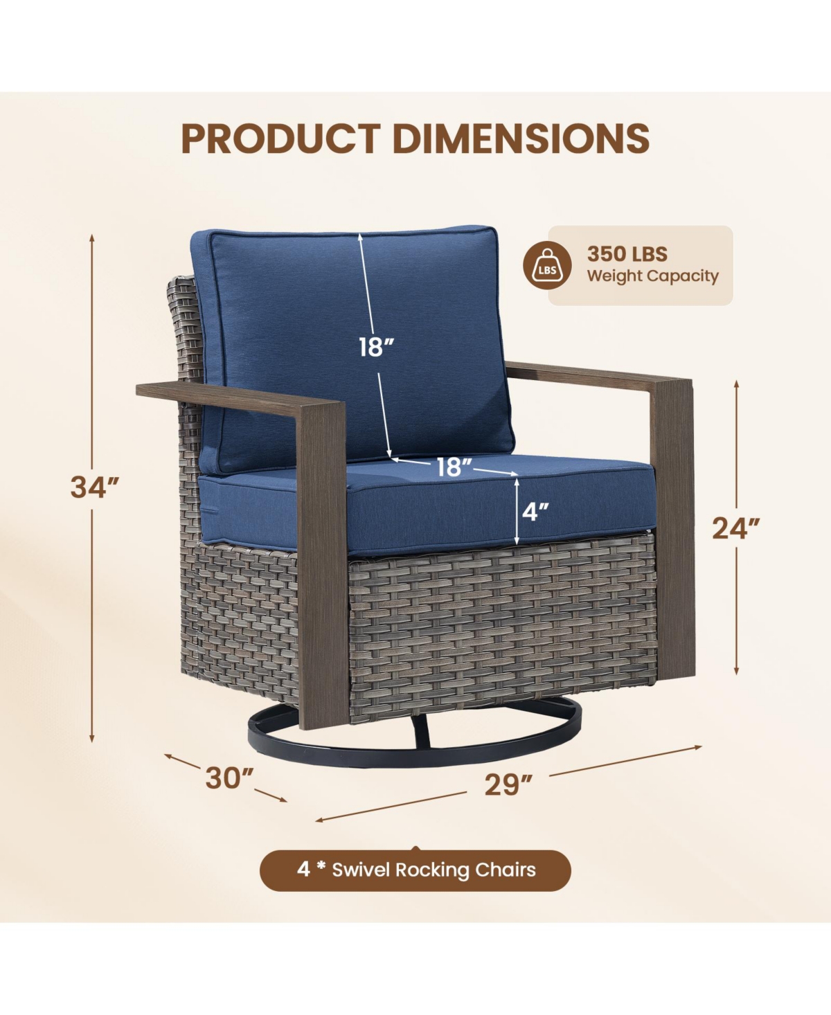 Pocassy Outdoor Patio Wicker Swivel Chairs Outside Rattan Rocker Glider Chair Rocking Armchairs for Front Porch Balcony Backyard