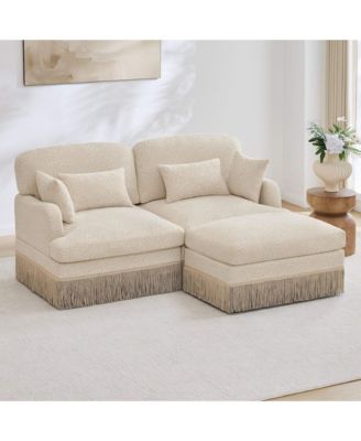 Deep Seat Loveseat Sofa with Movable Ottoman, Leopard Print Chenille, Tassel Skirt Trim, Easy Assembly