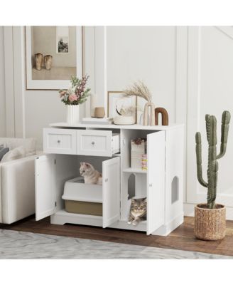 Cat Litter Box Enclosure Furniture with Drawers Storage and Anti Tip Kit