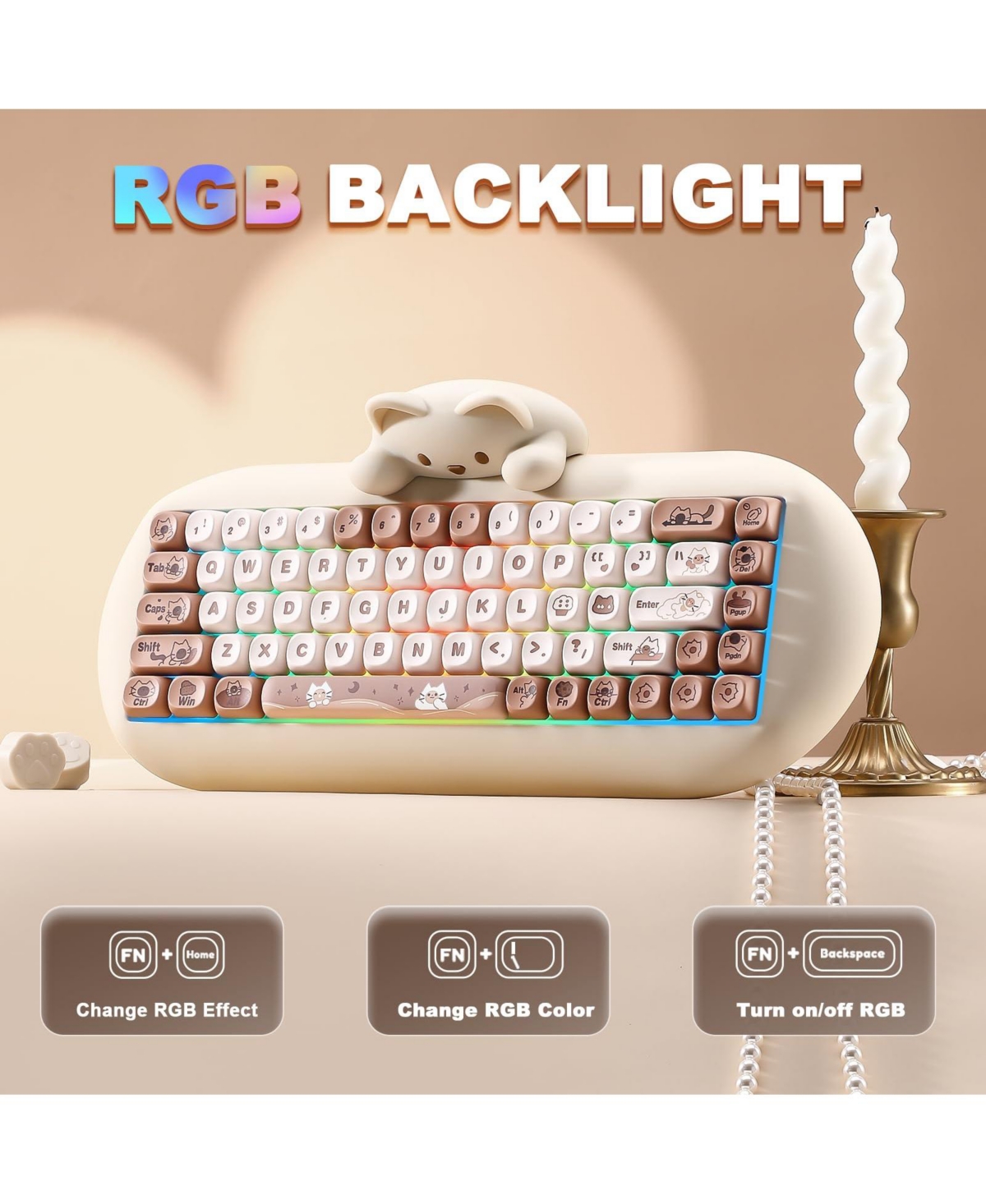 Lisen C68 Kitten Hot-Swappable Wireless Mechanical Keyboard with Milk V1 Switches, Compatible Windows and Mac