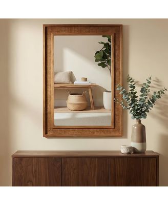 24" x 36" Rattan Wall Mirror, Farmhouse Bathroom Vanity Mirror with Wood Frame for Entryway and Bedroom