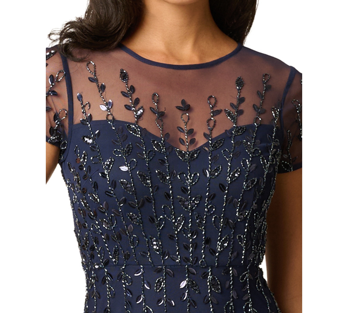 Adrianna Papell Women's Crewneck Beaded 3D Petal Ball Gown