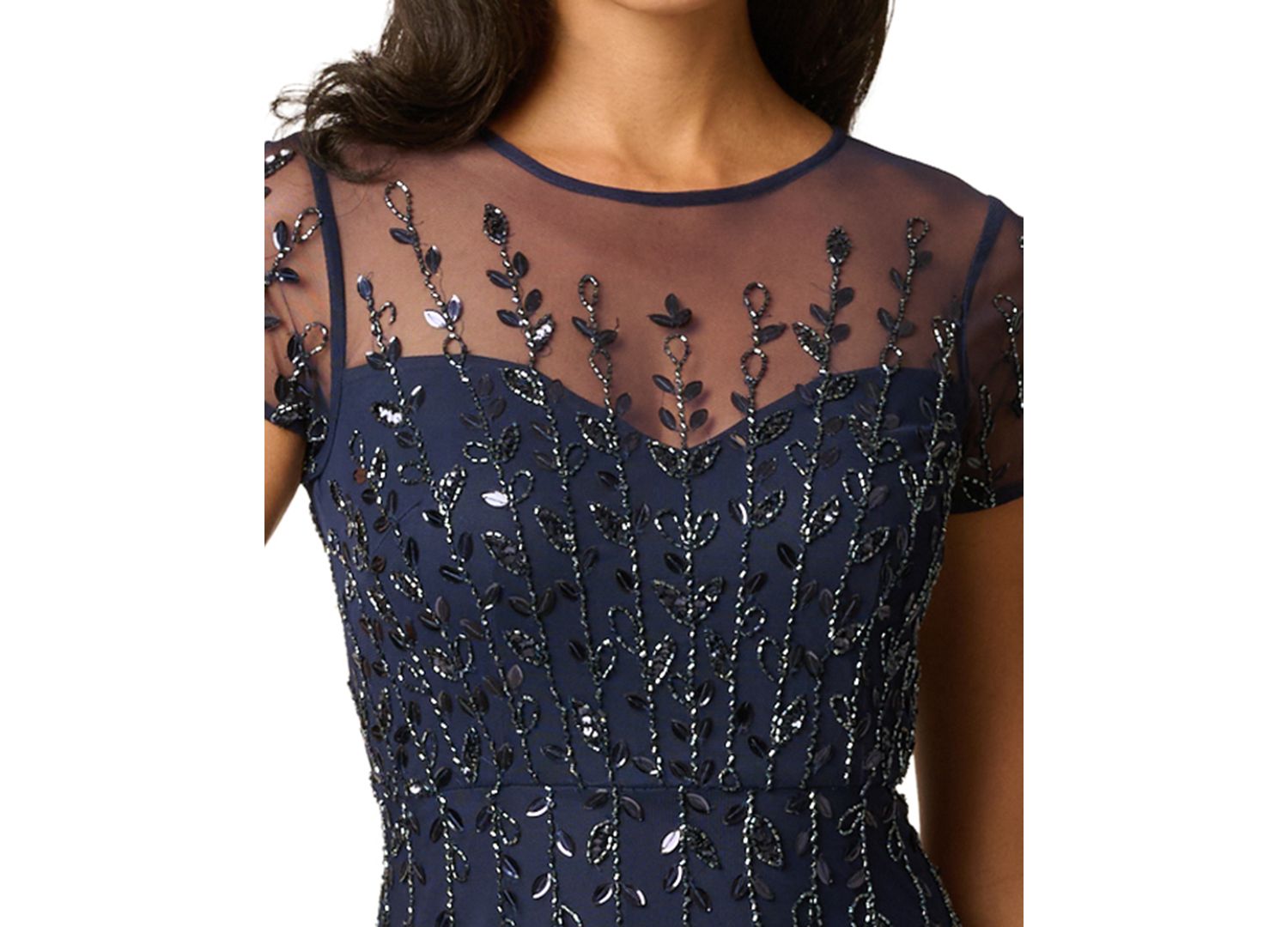 Women's Crew Neck Beaded 3D Petal Gown