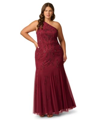 adrianna papell plus size beaded dress One-Shoulder Gown Wedding dress