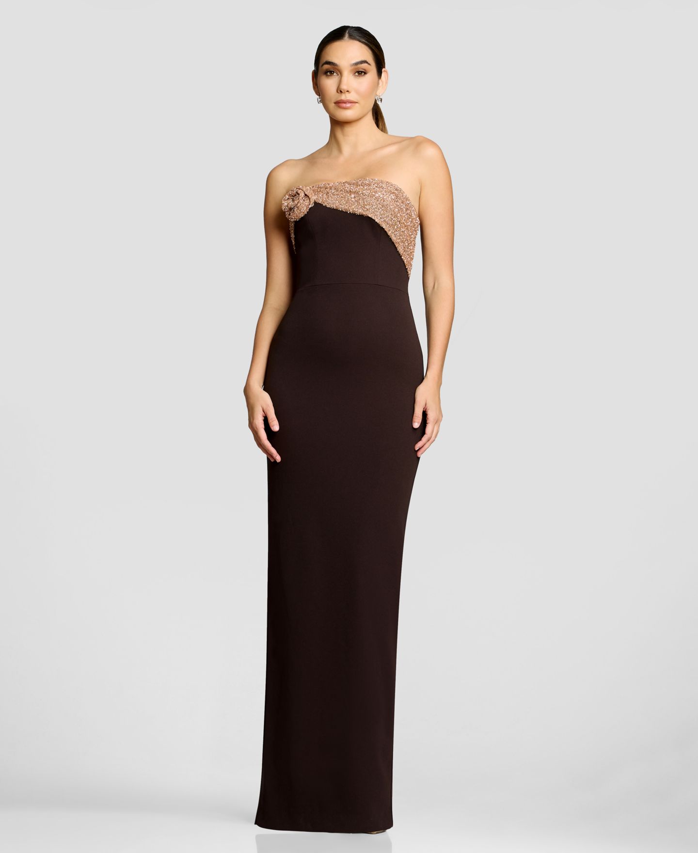 Женское платье Dress the Population Strapless Rosette-Knot-Draped-Overlay, цвет: Мокко разноцветный — фото 2