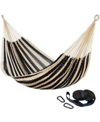 Handwoven Mayan Double Hammock 10ft Tree Straps 550lbs Capacity Portable Outdoor Camping Beach with Carry Bag