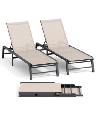 2 Piece Foldable Pool Lounge Chair Set with Aluminum Frame and Textilene Fabric