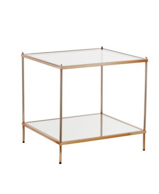 22" Clear and Glass and Iron Square End Table with Shelf