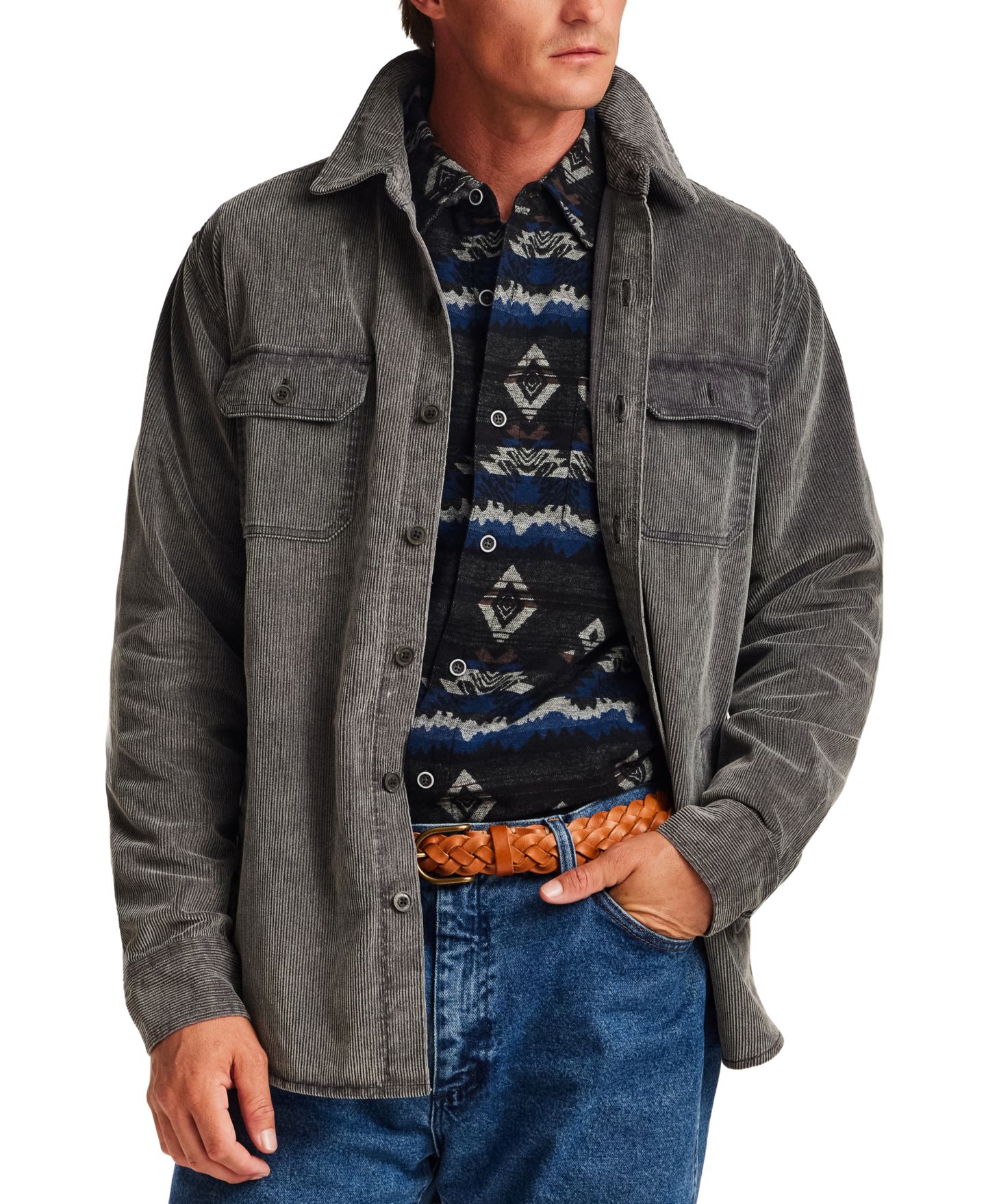 Мужская куртка Weatherproof Vintage Distressed Corduroy Overshirt, цвет: Угольный — фото 3