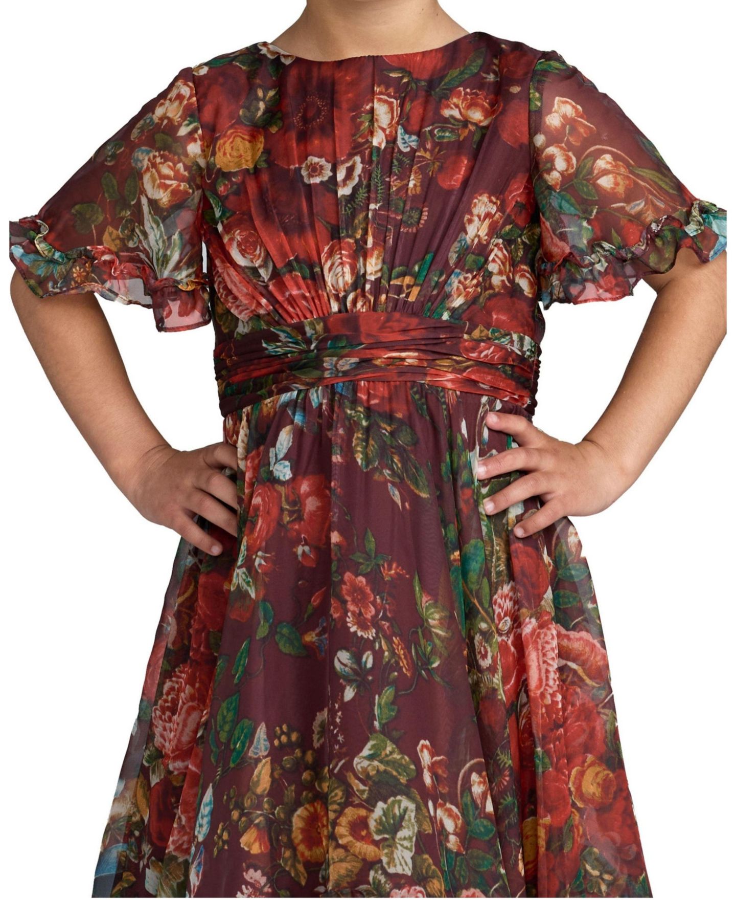 Платье Mac Duggal High Neck Ruffle Hi Low Gown для девочек, цвет: Винный разноцветный — фото 3