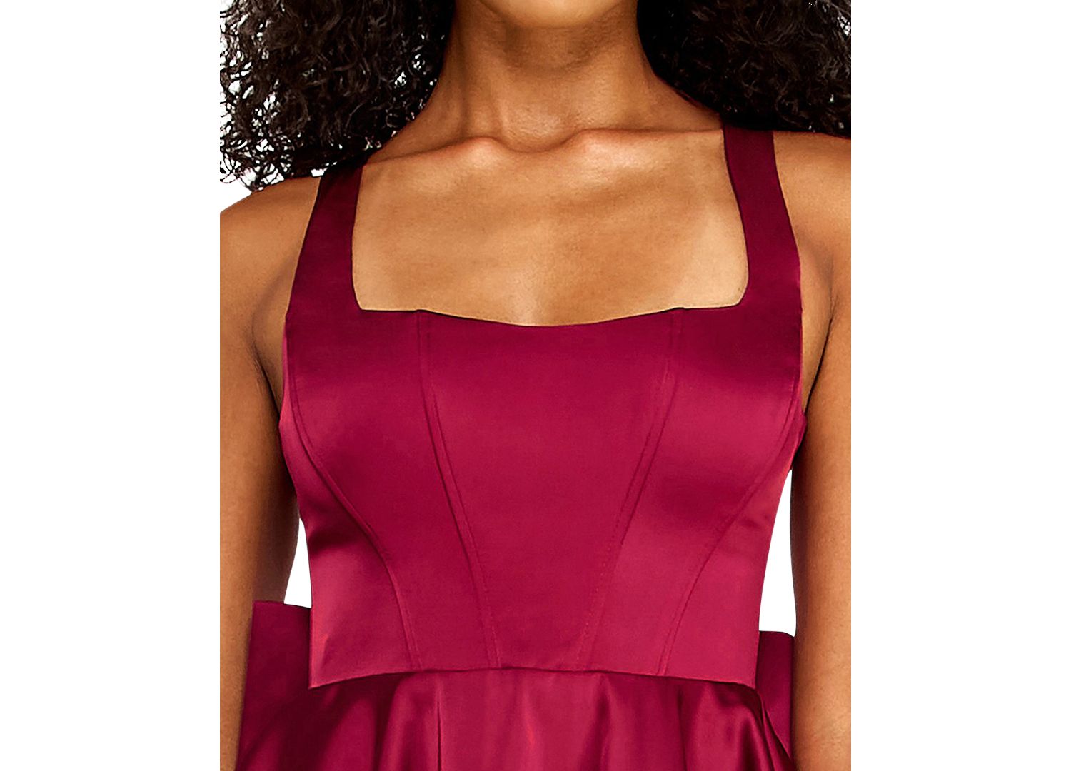 Juniors' Square-Neck Corset-Bodice Back-Bow Mini Dress