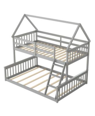 Twin Over Full Solid Pine House Bunk Bed with 12 Inch Guardrails