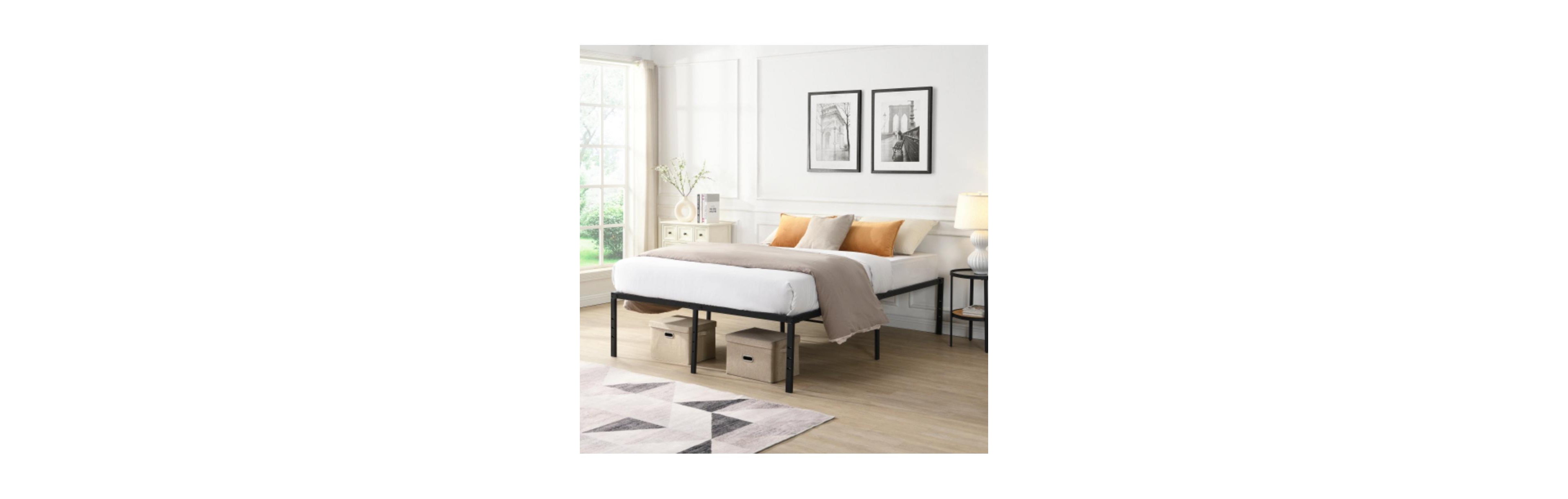 Lucky One King Size Heavy Duty Metal Bed Frame, Reinforced Steel Slats, Noise-Free, No Box Spring Needed, Under-Bed Storage