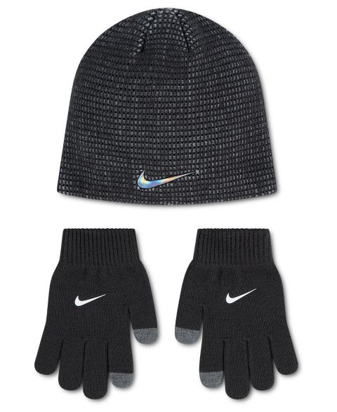 Комплекты Nike Multi-Stripe Peak Beanie and Gloves, 2-Piece Set для мальчиков, цвет: Тёмный дымчатый серый