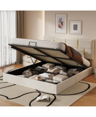 Queen Size Upholstered Platform Bed with Hydraulic Storage System, Soft Fabric Headboard, No Box Spring Needed