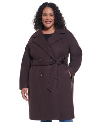 Plus Size Double-Breasted Belted Notch Collar Coat