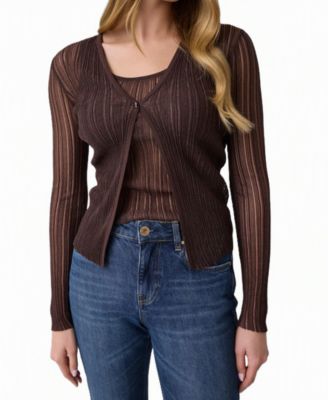 Women's Audrey V-Neck Long-Sleeve Sheer Lurex Cardigan
