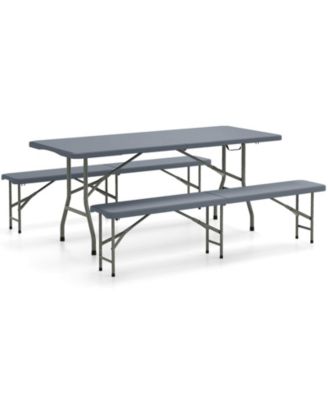3 pieces Folding Picnic Table Set with 6 ft Table and 2 Benches HDPE Tabletop Bench Top