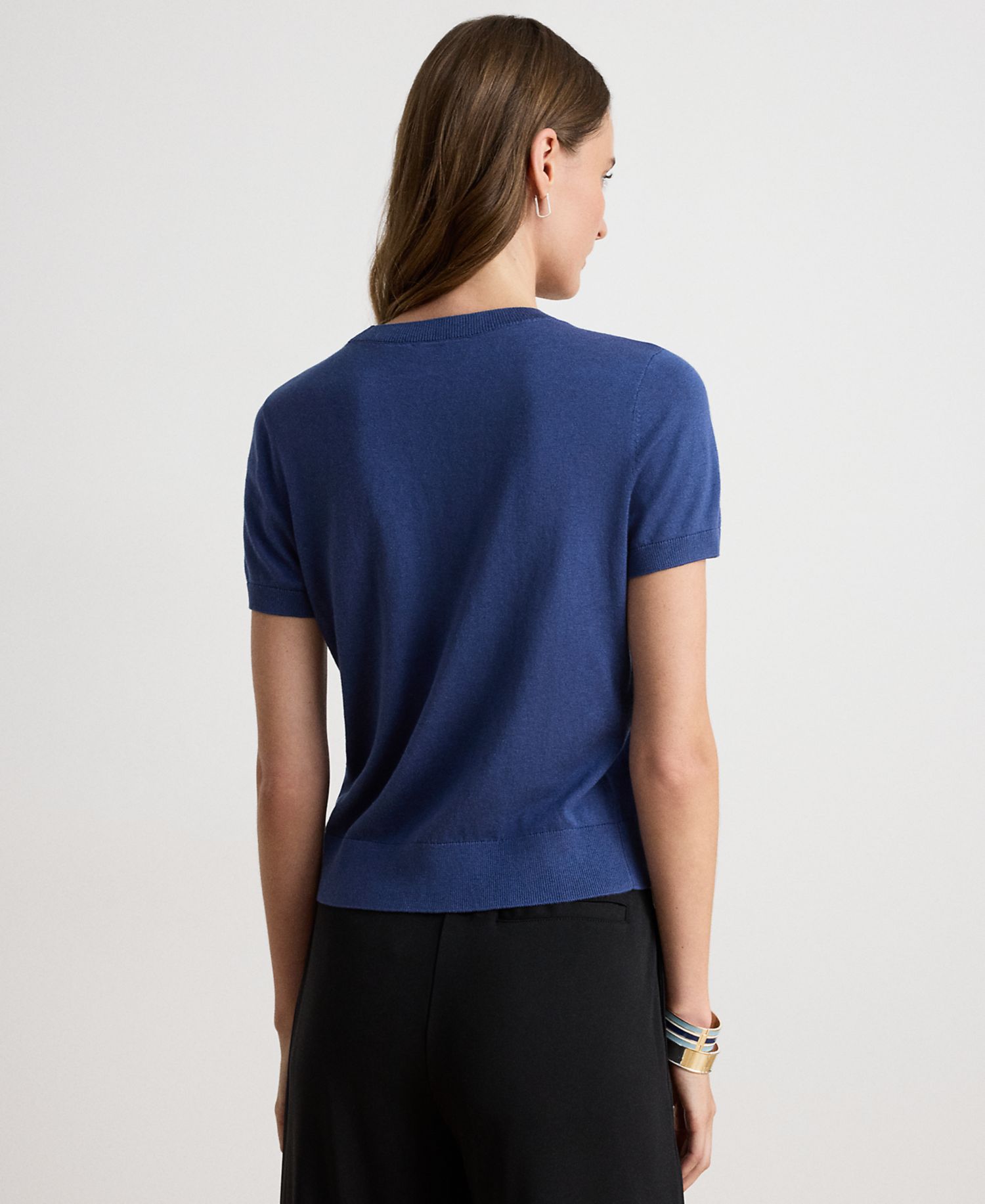 Petite Cotton-Modal Blend Short-Sleeve Crewneck Pullover Sweater