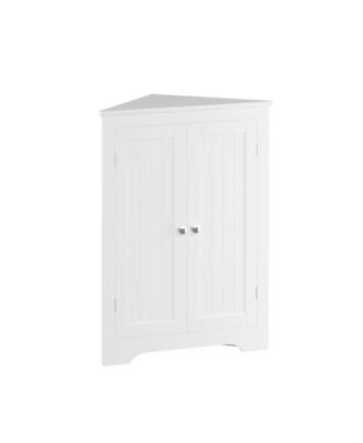 Floor Corner Cabinet with 2 Doors Adjustable Shelves Freestanding Narrow Organizer for Bathroom Kitchen Living Room Bedroom