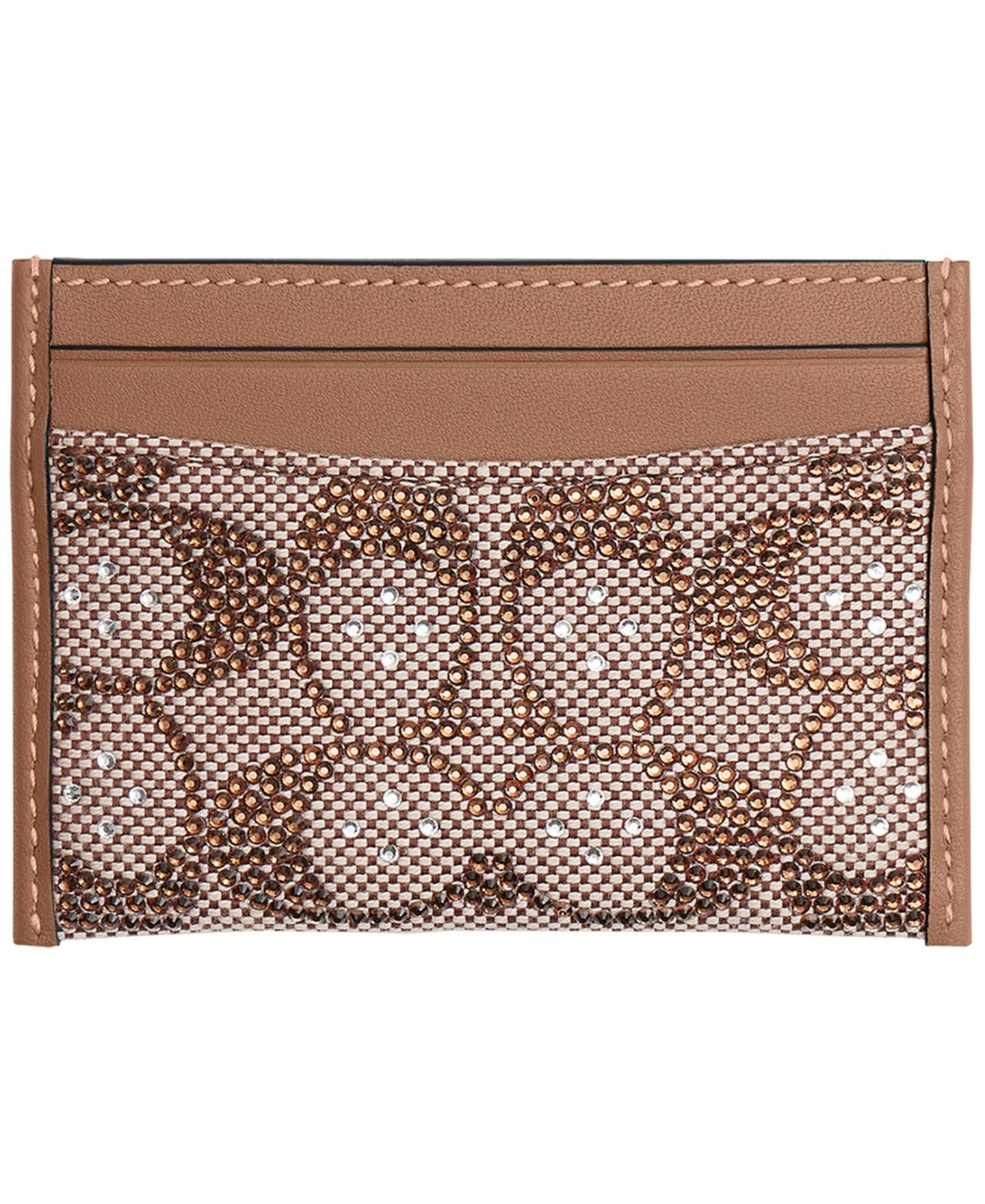 Женский кошелёк COACH Essential Crystal Signature Jacquard Card Case, цвет: Латунный / Серо-бежевый — фото 1