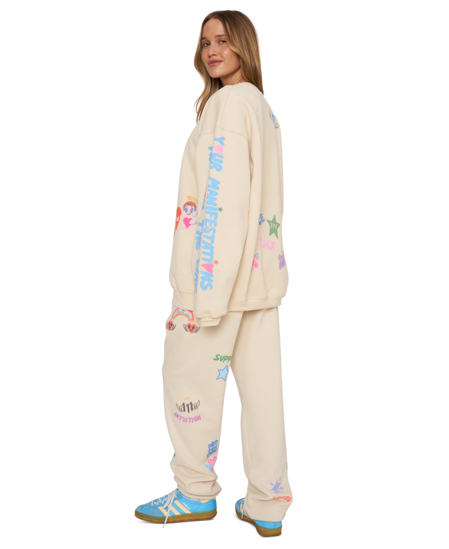 Juniors' Angels Lead Graphic Oversized Fleece Crewneck Sweatshirt