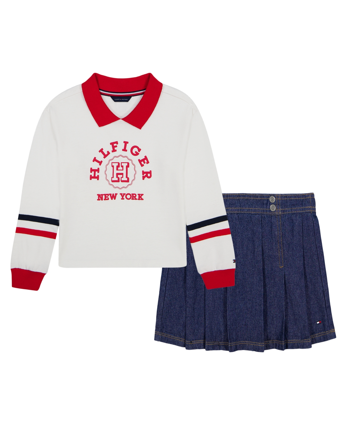 Tommy Hilfiger Girls' 2T-6X Ribbed Collared Top and Skort, 2-Piece Set
