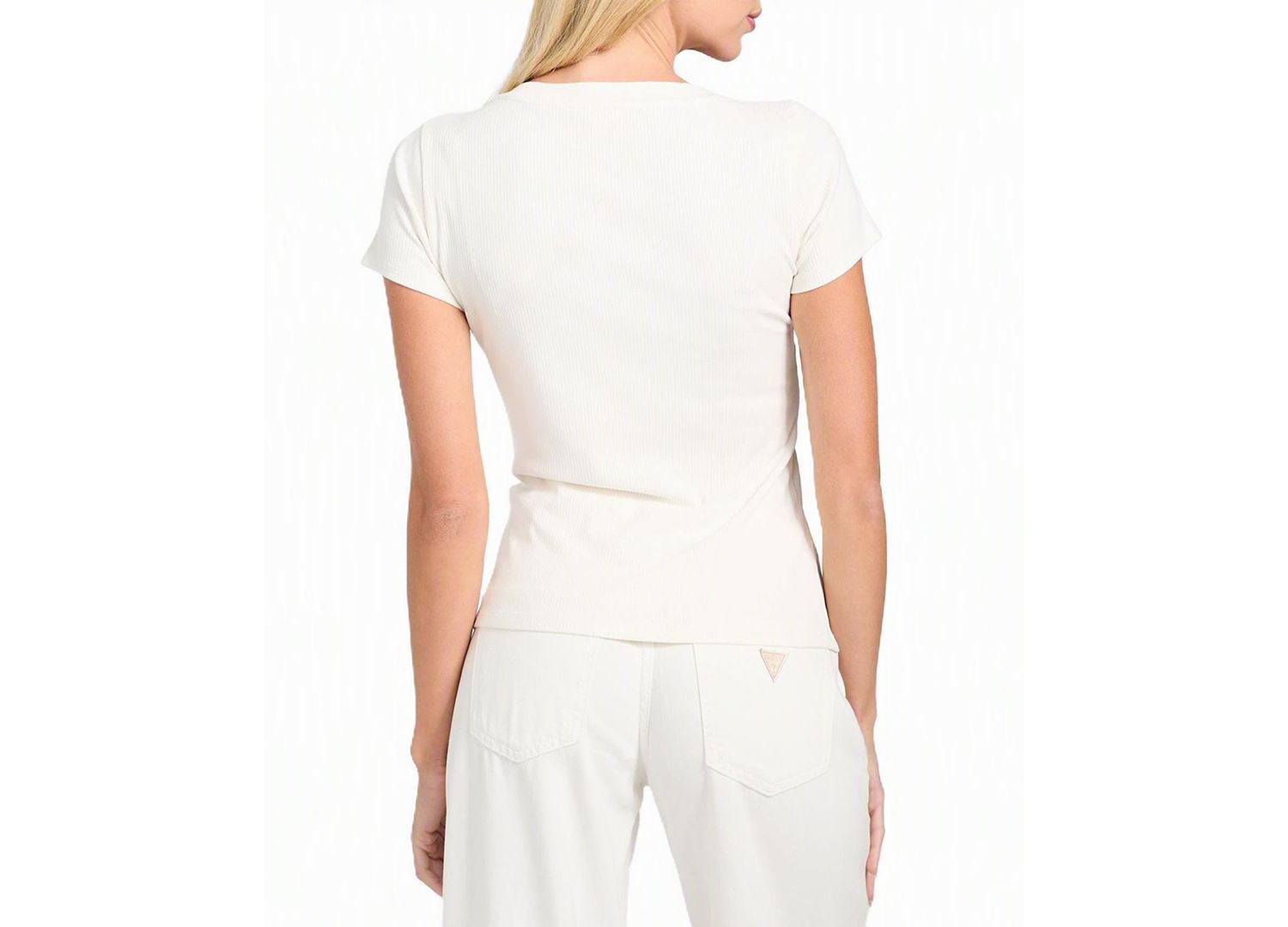 Women's Short Sleeve Kyla Rib Henley V-Neck Top