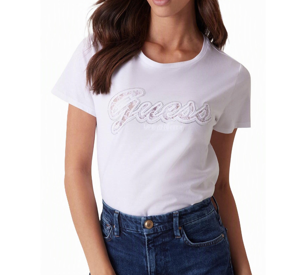 Guess Women's Script Lace Logo Easy Cotton T-Shirt