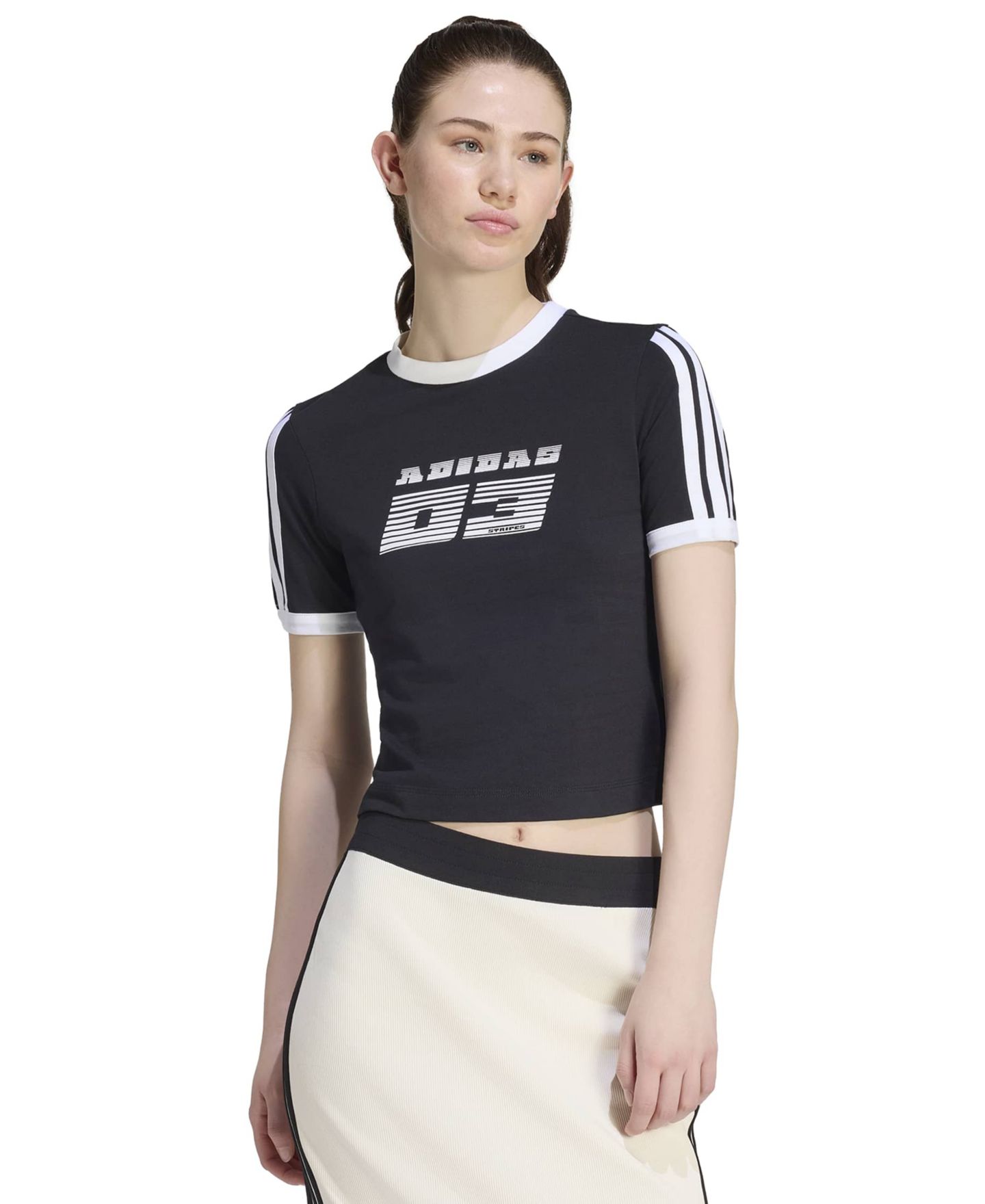 Женская футболка adidas Racing Retro Graphic Cotton, цвет: Чёрный / Молочный белый — фото 3