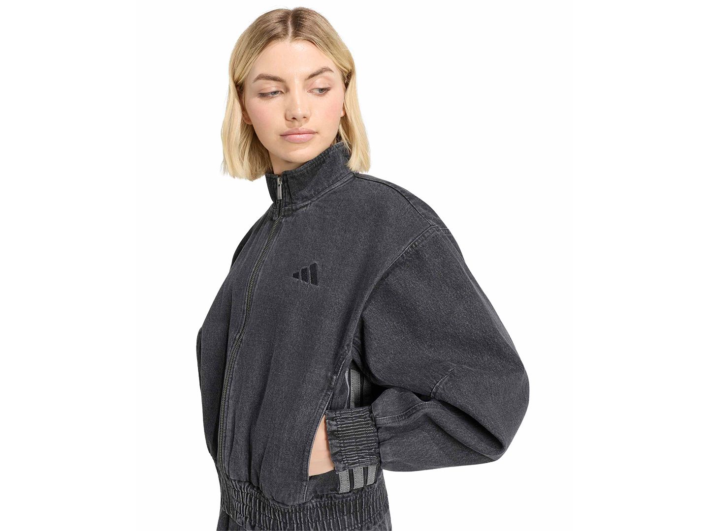 Женская куртка adidas Stadium Washed Denim Bomber Loose-Fit, цвет: Чёрный — фото 3