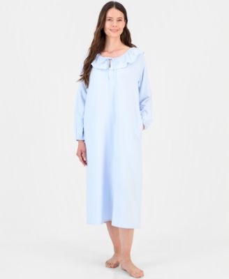 Women's Flannel Scoop-Neckline Ruffle-Detail Nightgown