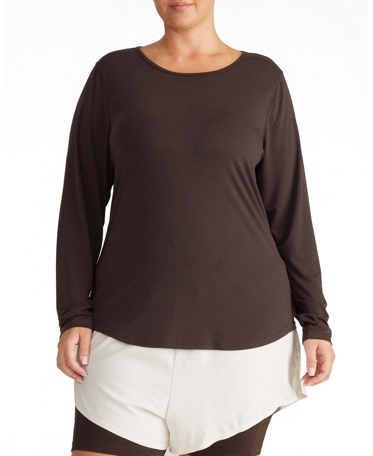 Universal Standard Plus Size Mia Long-Sleeve Crewneck T-Shirt - Deep brown
