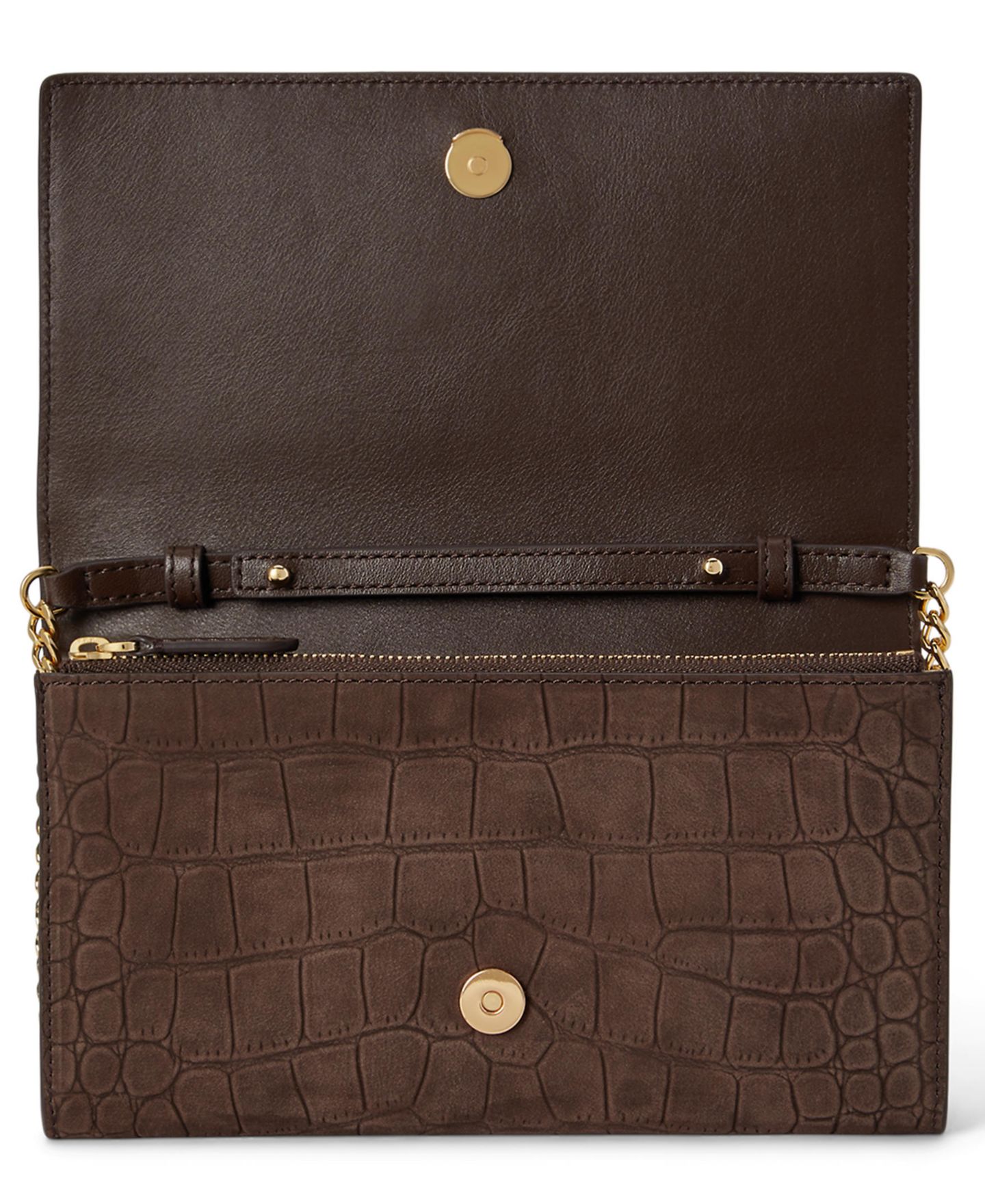Женский кошелёк Lauren Ralph Lauren Crocodile-Embossed Medium Adair II Leather Crossbody Wallet, цвет: Каштановый коричневый — фото 6