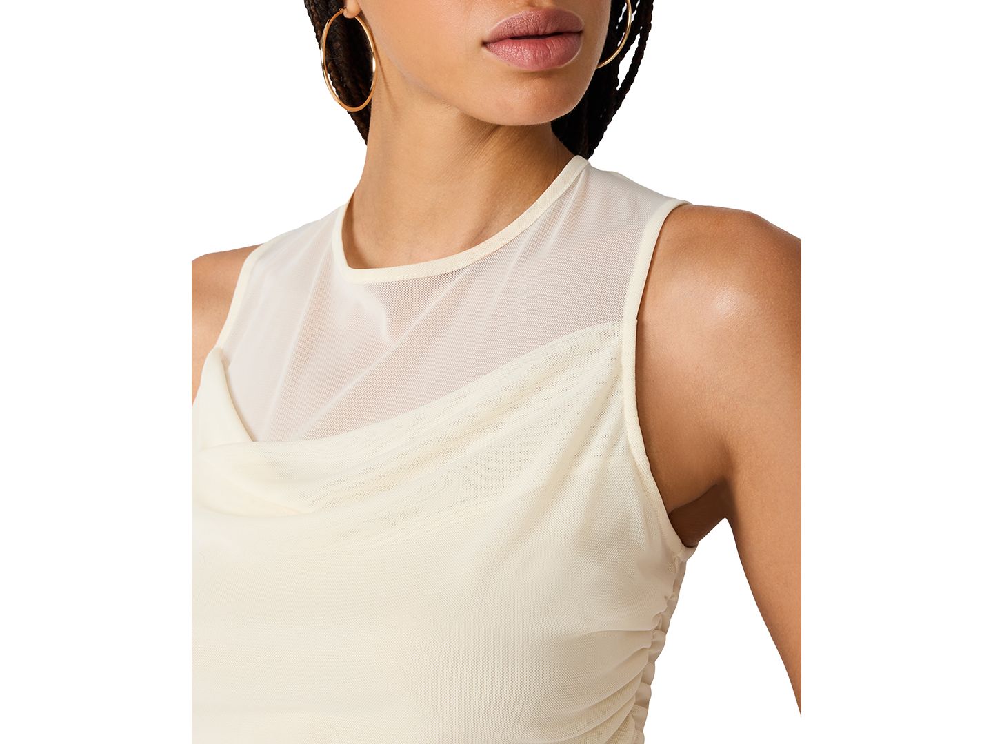 Женский топ Steve Madden Roman Knit Ruched Sheer Sleeveless, цвет: Состаренный кремовый — фото 4