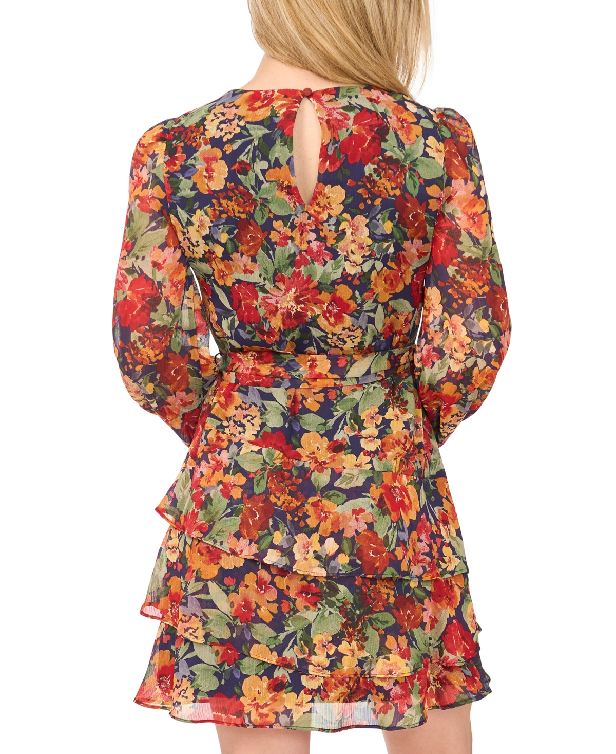 Msk Petite Round Neck Tiered Chiffon Fit & Flare Dress