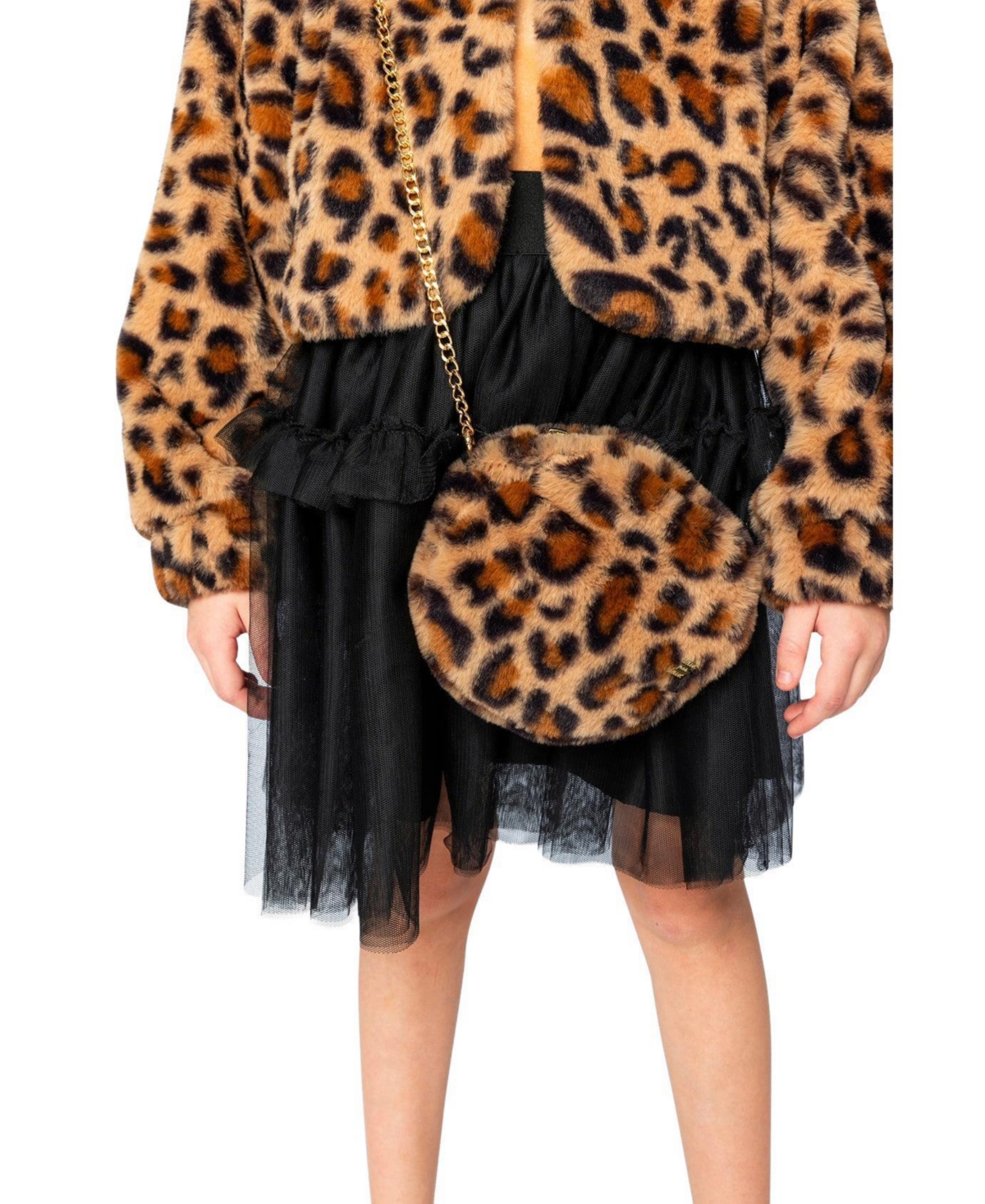 Deux par Deux Little and Big Girl Faux Fur Shoulder Bag Leopard Print
