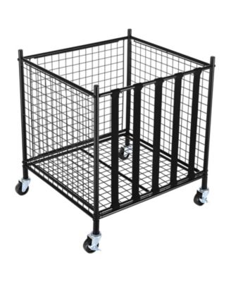 Rolling Sports Ball Storage Cart, Lockable Steel Ball Cage Organizer with Elastic Straps and Wheels