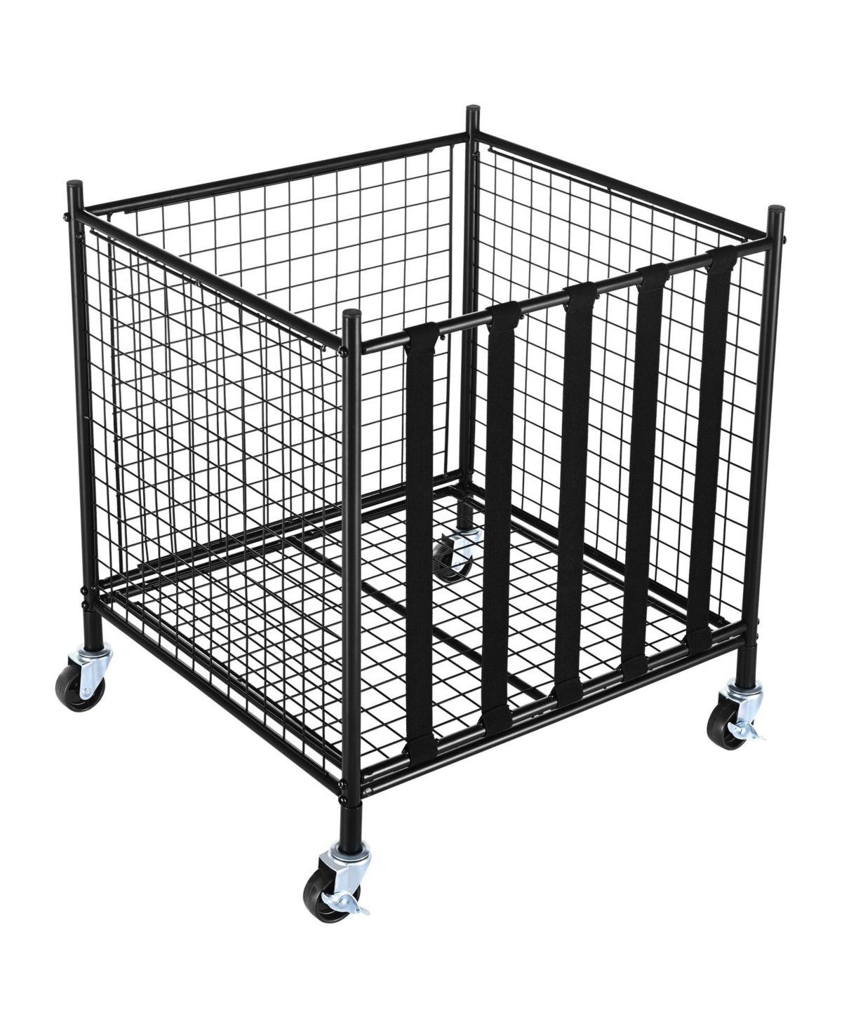 Sevorley Rolling Sports Ball Storage Cart, Lockable Steel Ball Cage Organizer with Elastic Straps and Wheels