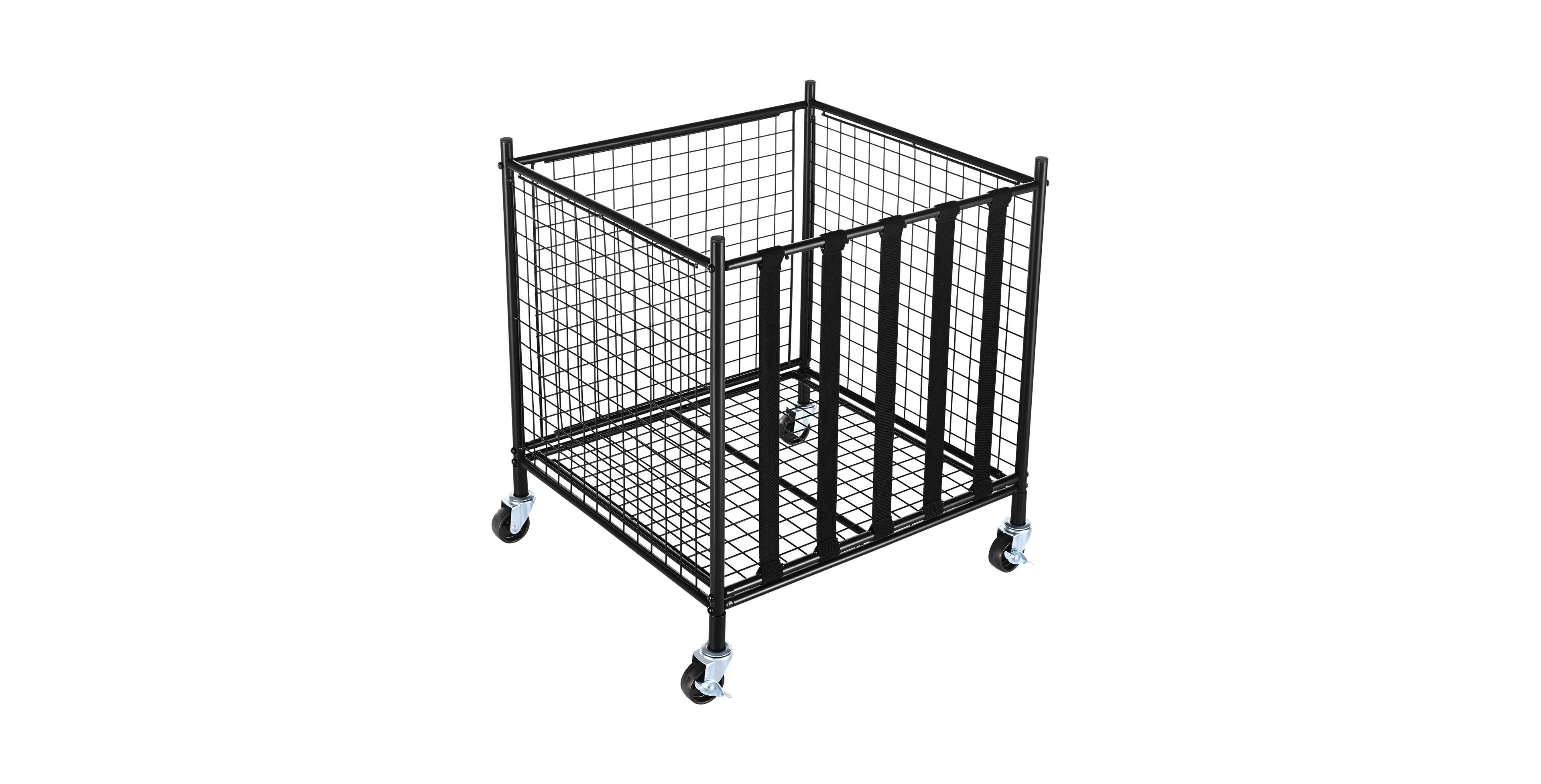 Sevorley Rolling Sports Ball Storage Cart, Lockable Steel Ball Cage Organizer with Elastic Straps and Wheels