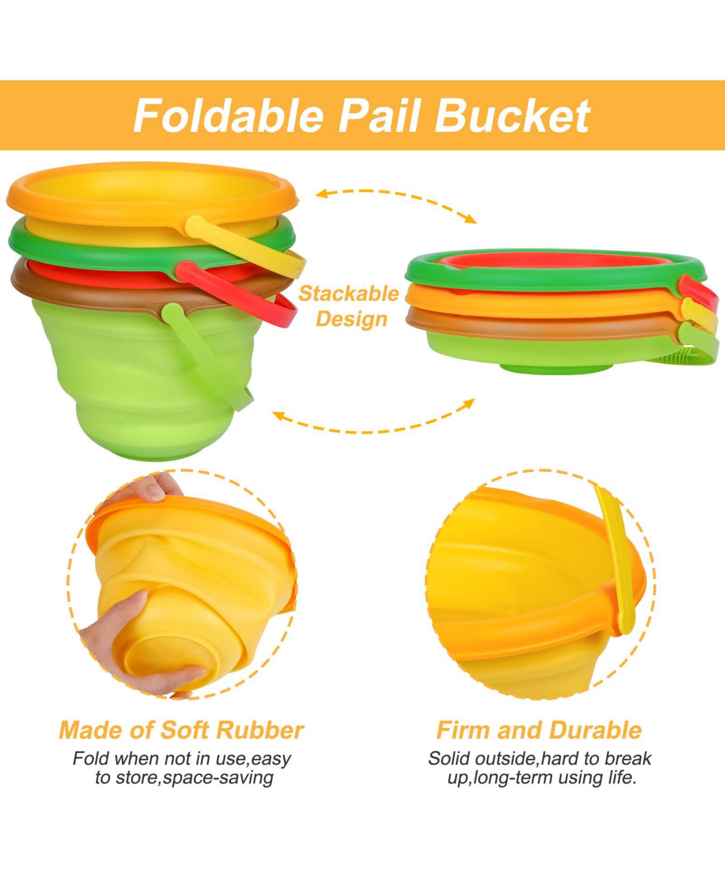 Детские игрушки homfan Silicone Collapsible Bucket, Shovels and Molds Set, 2.5-Liter Capacity, Ages 3-7 — фото 5