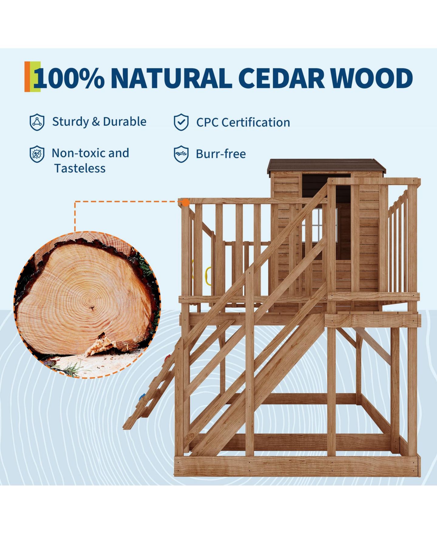Детская игрушка homfan 2 Story Wooden Playhouse with 2-in-1 Sandbox and Climbing Wall, Ages 3+ — фото 6