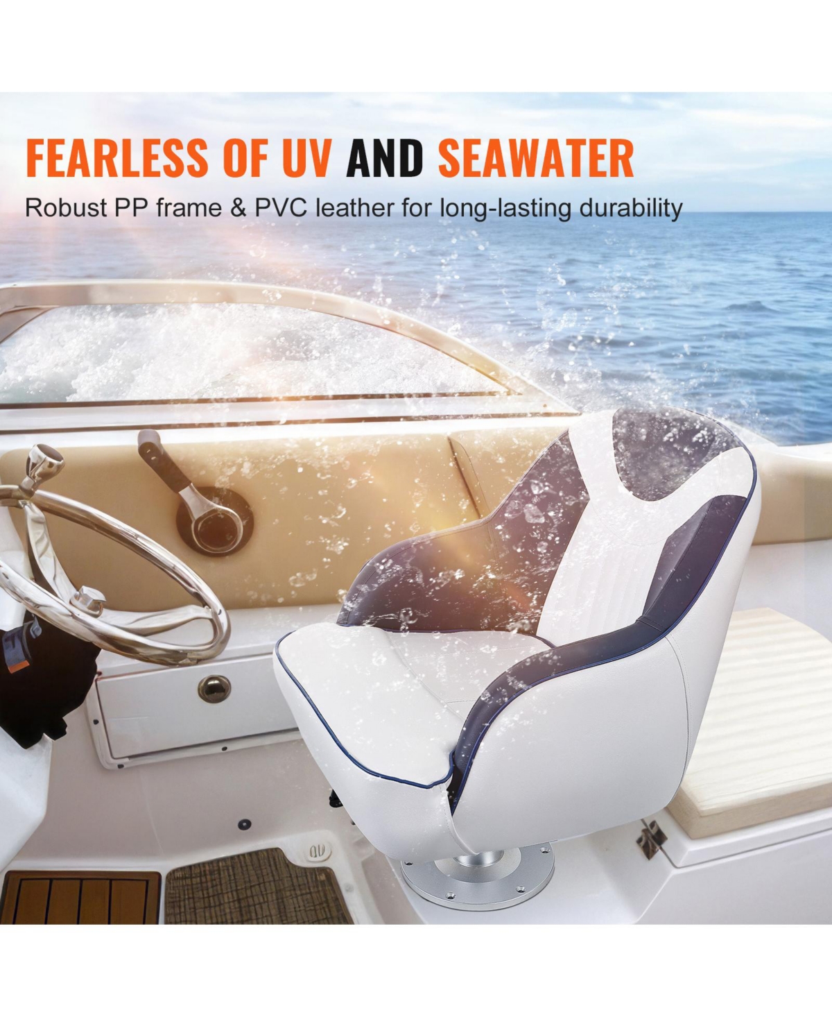 Sevorley Captain Bucket Boat Seat, 19.3 in Padded Helm Chair with Curved Armrests