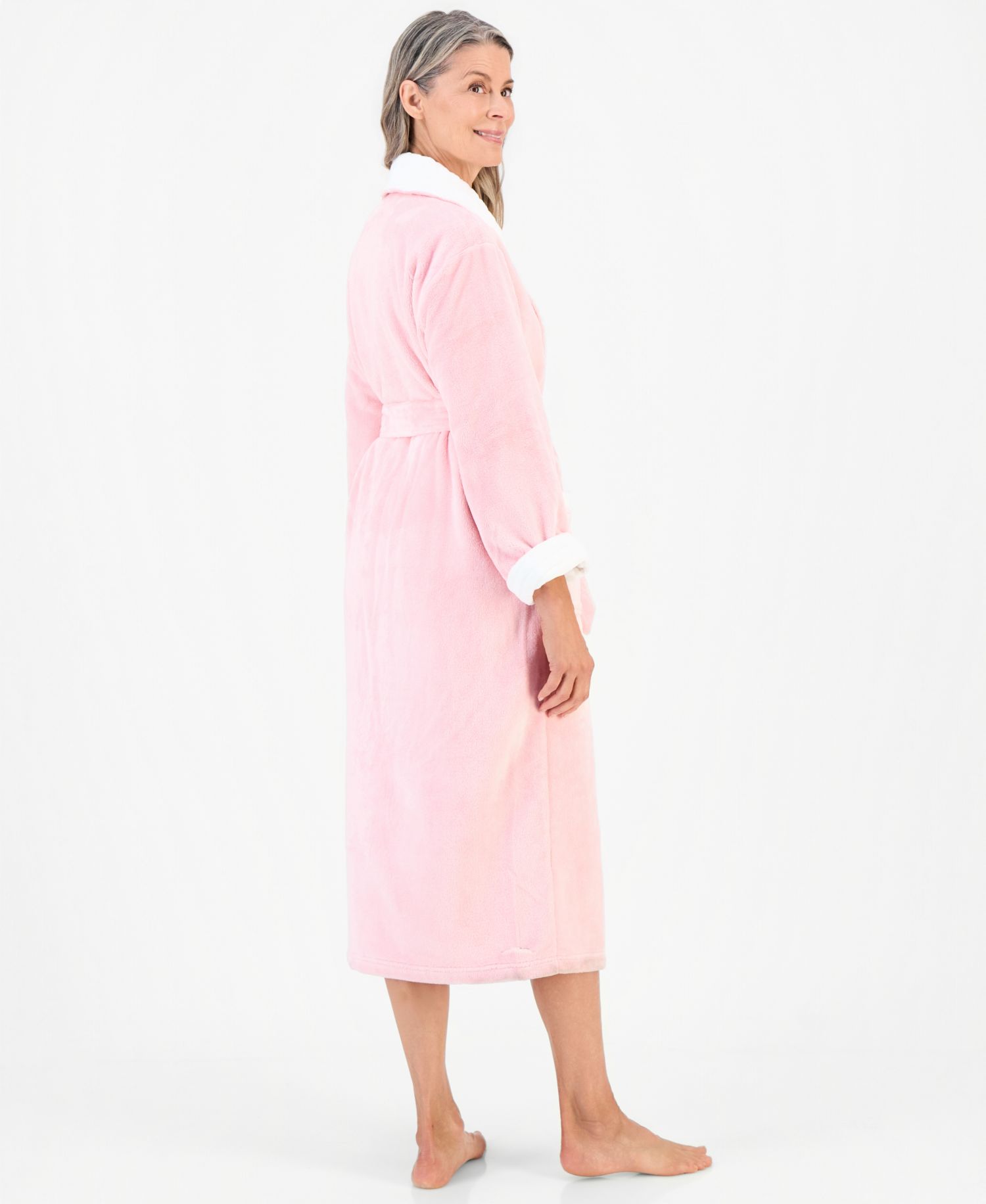 Women's Long Plush Fleece-Trim Robe
