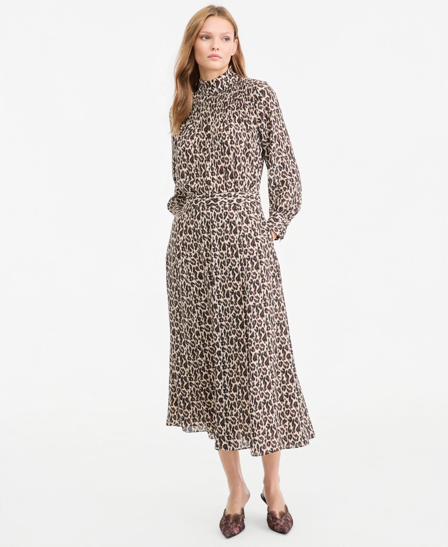 Women's Valentine Neck Tie Leopard-Print Long-Sleeve Blouse