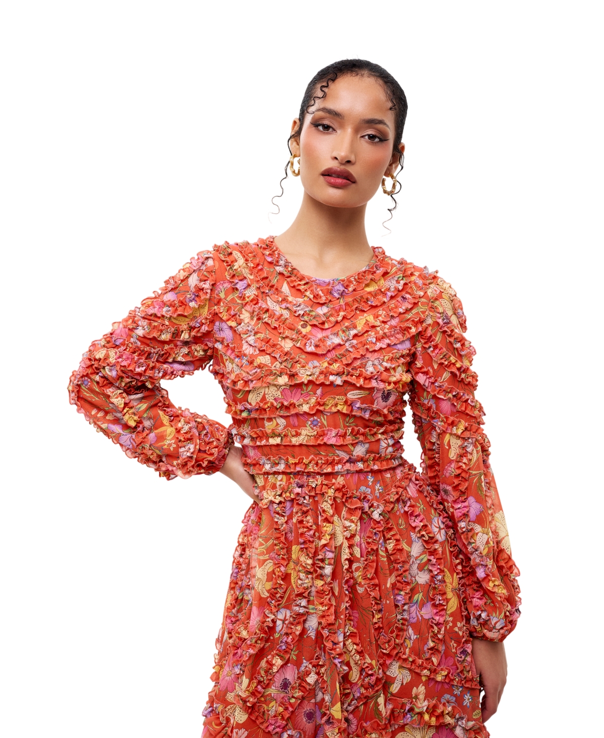 Maryisa Women's Modest Ruffle Floral Net Dress