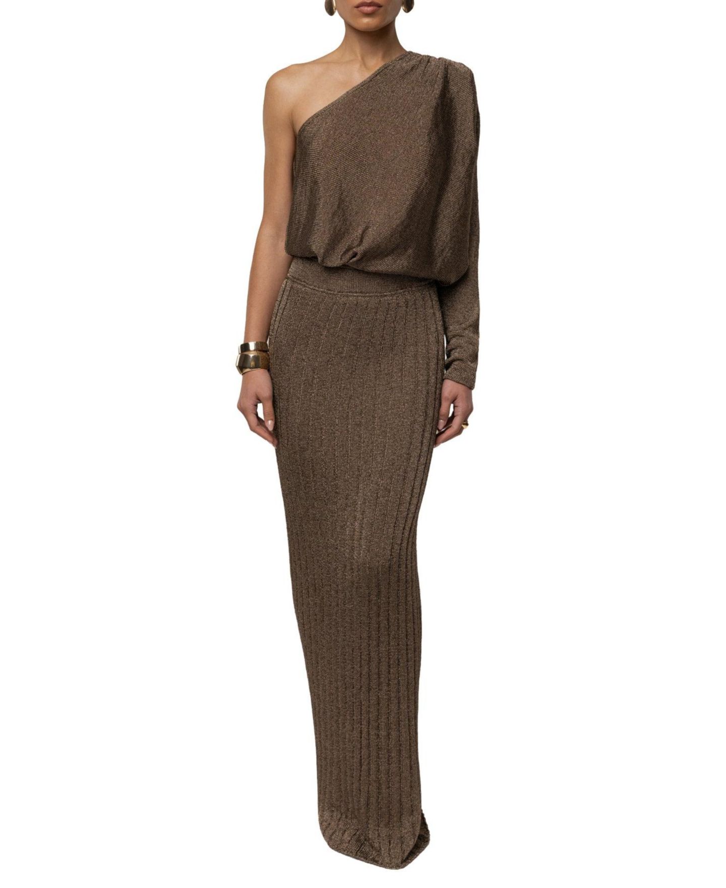 Женская юбка JLUXLABEL High-Waisted Metallic Ribbed Maxi, цвет: Бронзовый — фото 4