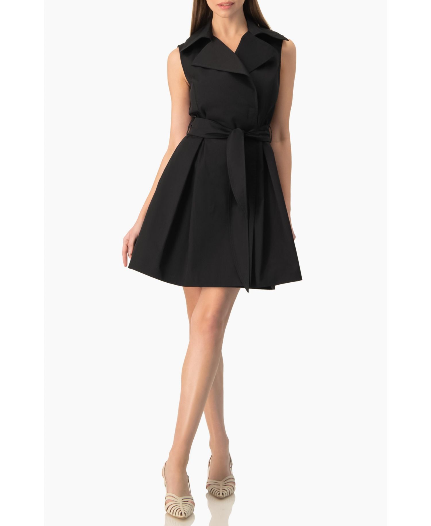 Women's Belted Sleeveless Trench-Style A-Line Mini Dress