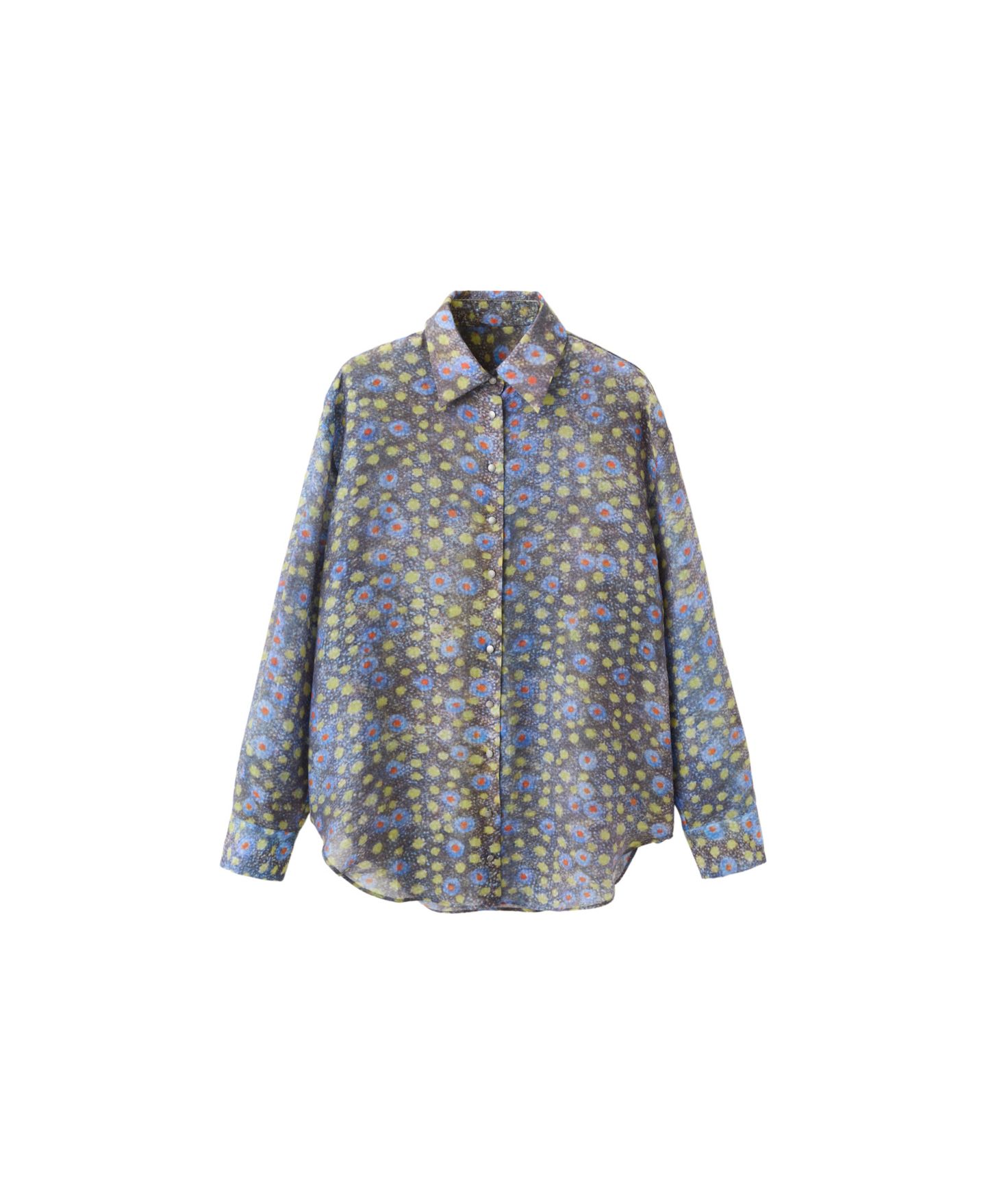 Женская блузка Mango Semi-Sheer Long-Sleeve Printed, цвет: Чёрный — фото 1