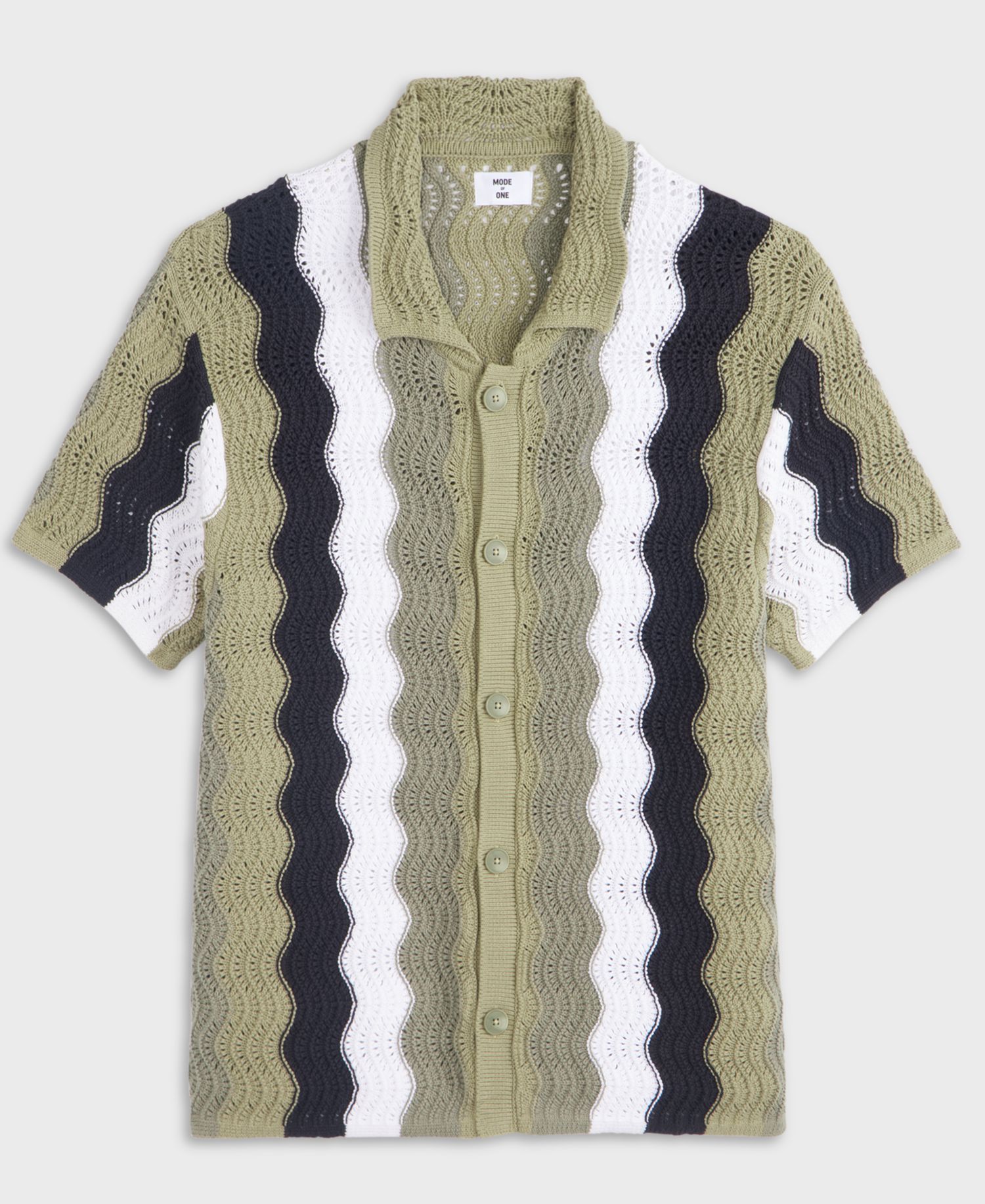 Men's Lightweight Open-Knit Wave Polo Sweater